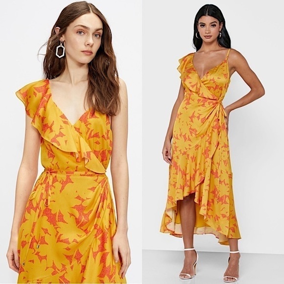 NWT TED BAKER Asymmetric Ruffle Floral Sleeveless Wrap Flounce Hem Midi Dress 14 - Picture 1 of 15